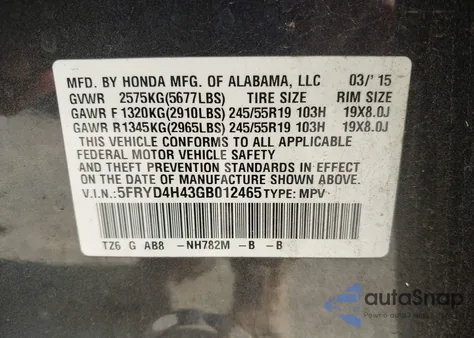 2016 Acura Mdx Technology Acurawatch Plus Packages/Technology Package из США, поврежденный, VIN 5FRYD4H43GB012465